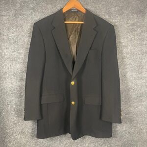 Austin Reed Black Blazer Gold‎ Buttons 44R 100% Wool Union Made USA Sport Coat